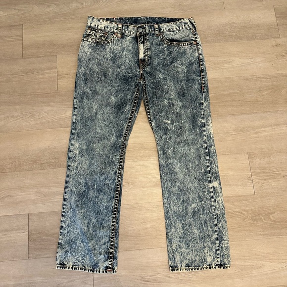 True Religion Acid Wash Straight Thick Stitch Flap Jeans Men’s Size 40 - Picture 1 of 8